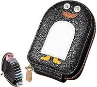 GINGER TECH Cute Penguins PU Credit Card Coin Wallet, Women's Leather Credit Card Holder, Cute Penguins Wallet, Lady Credit Card Holder with Zipper, Leather Coin Purse (Black)