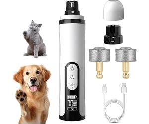 GINGER TECH Electric Silent Groom Pro Nail Grinder, Rechargeable Dog Nail Trimmer with 2 Replacement Grinding Heads, LED Light & 3 Speeds, 2000mah Long-Lasting Battery for Dogs & Cat