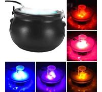 GINGER TECH Halloween Black Cauldron with Fog Maker, Large Halloween Witch Jar Atomizer and Halloween Party Fog Maker, with 12 Color Changing LED Lights Halloween Decorations Party Supplies (20CM)