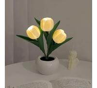 GINGER TECH LED Tulip Night Light, Artificial Flower Night Light with Ceramic Vase, Battery Powered Simulation Tulip Bedside Table Lamp for Birthday Gift Bedroom Decor (Yellow)