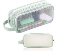 GINGER TECH Pencil Case Clear Mesh Pencil Pouch, Large Capacity Pencil Bag for Exam, 2 Compartment Pen Bag, Zipper Transparent Stationary Pen Cases for Student College Business Travel Office (Green)