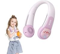GINGER TECH Portable Neck Fan for Kids, 1800mAh Cartoon Bladeless Neck Fan for Girls, 3 Speed Adjustable, USB Rechargeable Wearable Neck Cooler for Kids Girls Students Outdoor Indoor (Purple)