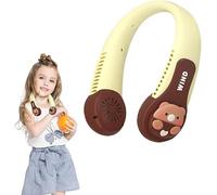 GINGER TECH Portable Neck Fan for Kids, 1800mAh Cartoon Bladeless Neck Fan for Girls, 3 Speed Adjustable, USB Rechargeable Wearable Neck Cooler for Kids Girls Students Outdoor Indoor (Brown)
