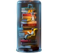 GINGER TECH Reader Night Light, Miniature Book Lover Lamp Sculpture with Mini Books and LED Lights, Tiny Bookshelf Library Statue Light, Gift for Family Friends Book Lovers (B)
