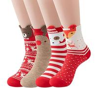GINGER TECH Womens Christmas Socks, Novelty Holiday Socks, Winter Warm Fashion Knitting Cute Animals Printing Sock Cotton Soft Comfy Slipper Sock, Christmas Gifts for Girl Women (4 Pairs)