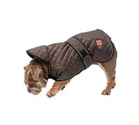 Ginger Ted Warm Harness Bulldog Frenchie Coat size 22"/56cm Brown - for medium to large barrel chested breeds, warm fleecy lining, harness slot, reflective piping, jacket raincoat parka style
