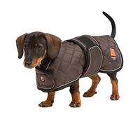 Ginger Ted Warm Harness Dachshund Coat size 14"/36cm Brown - for short-legged breeds, warm fleecy lining, zip shoulder harness slot, reflective piping, jacket raincoat parka style