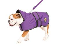 Ginger Ted Waterproof Bulldog Frenchie Dog Coat size 22"/56cm Purple - for medium to large barrel chested dogs, warm fleecy lining, reflective piping, quick fastening, jacket raincoat style