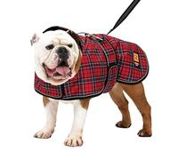 Ginger Ted Waterproof Bulldog Frenchie Dog Coat size 22"/56cm Red Tartan - for medium to large barrel chested dogs, warm fleecy lining, reflective piping, quick fastening, jacket raincoat style