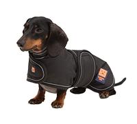 Ginger Ted Waterproof Dachshund Coat size 14"/36cm Black - for short-legged breeds, warm fleecy lining, reflective piping, quick fastening, jacket raincoat style