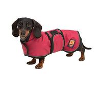 Ginger Ted Waterproof Dachshund Coat size 14"/36cm Cherry Red - for short-legged breeds, warm fleecy lining, reflective piping, quick fastening, jacket raincoat style