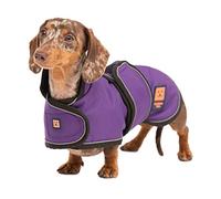 Ginger Ted Waterproof Dachshund Coat size 14"/36cm Purple - for short-legged breeds, warm fleecy lining, reflective piping, quick fastening, jacket raincoat style