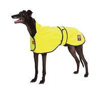 Ginger Ted Waterproof Greyhound Whippet Lurcher Dog Coat - size 14"/36cm Yellow - for sighthounds & narrow build dogs, warm fleecy lining, reflective piping, jacket raincoat style