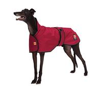Ginger Ted Waterproof Greyhound Whippet Lurcher Dog Coat - size 20"/51cm Cherry Red - for sighthounds & narrow build dogs, warm fleecy lining, reflective piping, jacket raincoat style