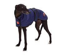 Ginger Ted Waterproof Greyhound Whippet Lurcher Dog Coat - size 22"/56cm Navy Blue - for sighthounds & narrow build dogs, warm fleecy lining, reflective piping, jacket raincoat style