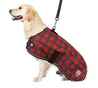 Ginger Ted Waterproof Harness Dog Coat size 16"/41cm Red Tartan - warm fleecy lining, shoulder harness slot hole, reflective piping, quick fastening, jacket raincoat style