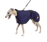 Ginger Ted Waterproof Harness Greyhound Whippet Lurcher Dog Coat - size 22"/56cm Navy Blue - for sighthounds, warm fleecy lining, harness slot, reflective piping, jacket raincoat style