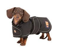 Ginger Ted Waterproof Lightweight Dachshund Coat size 14"/36cm Black - for short-legged breeds, lightweight lining, reflective piping, quick fastening, jacket raincoat style