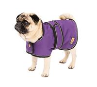 Ginger Ted Waterproof Pug Frenchie Dog Coat size 14"/36cm Purple - for small to medium barrel chested dogs, warm fleecy lining, reflective piping, quick fastening, jacket raincoat style