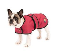 Ginger Ted Waterproof Pug Frenchie Dog Coat size 16"/41cm Cherry Red - for small to medium barrel chested dogs, warm fleecy lining, reflective piping, quick fastening, jacket raincoat style