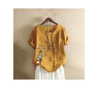 (Ginger Traveler, 4XL) Over Retro Vintage Floral Print Button Blouse Shirts Summer Women O-Neck Short Sleeve Casual Cotton Linen Tops