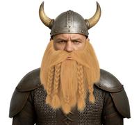 Ginger Yellow Braided Fake Beard and Mustache - Viking Dwarf Wizard Beard with 5 Braids Medieval Cosplay Costume Facial Hair