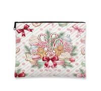 Gingerbread And Candy Cane Holiday Theme Man Christmas Makeup Bag 7x9 Inch | Watercolor Print, Cosmetic Bag, Candy Cane Motif, Cake Illustration, Holiday Organization, Winter Accessory