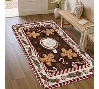 Gingerbread Area Rug, Christmas Festive Candy Cane Cup Christmas Brown Non-Slip Doormat Throw Rug Edge Binding Bathroom Bedside Entryway Door Decor 3' X 5'