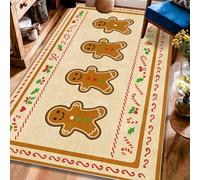 Gingerbread Area Rug, Christmas Festive Candy Cane Holly Christmas Brown Low Pile Soft Rectangle Carpet Stain Resistant Rugs for Living Room Bedroom Hallway Desk Office Decor 4' X 6'