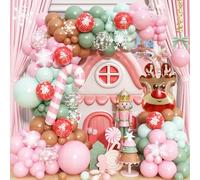 Gingerbread Balloon Arch Garland Kit Christmas Pastel Green Pink Red Snowflake Balloons Reindeer Peppermint Candy Cane Foil Balloon for Xmas Gingerbread Nutcracker Baby Shower Birthday Party Decor