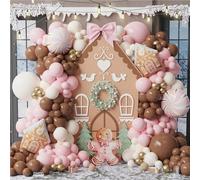 Gingerbread Balloon Arch Kit 147pcs Pink Brown Christmas Balloon Garland with Candy and Gingerbread House Mylar Balloon for Christmas Gingerbread House Candy Holiday Birthday Party Decorations