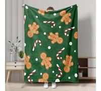 Gingerbread Biscuits Blanket, Green Holiday Throw Fleece, Cozy Soft Plush Blanket for Christmas, Winter Nights, Sofa, Camping, All Season Use 60x80 Inch