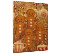 Gingerbread Canvas Kitchen Wall Art, Christmas Fanciful Candy Cane Teapot Christmas Brown Art Prints Wall Pictures Hanging Living Room Apartment Dining Decorations 12x16 Inch