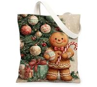 Gingerbread Canvas Tote Bags, Holiday Design Reusable Bags, Cute Lightweight Washable Shoulder Strap Canvas for Travel Beach Picnic 13x15 Inch