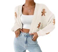 Gingerbread Cardigan, Gingerbread Sweater Women, Christmas Open Front Cropped Cardigan Sweaters(Apricot,L)