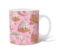 Gingerbread Ceramic Coffee Mug, Christmas Playful Xmas Tree Donut Peach Novelty Office Drinking Cup with Handle Gift for Friendship Family Colleague Teachers Sweetheart Staff 11 Oz