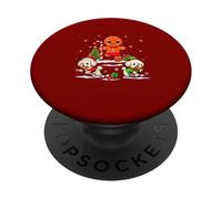 Gingerbread Chasing Two Santa Elf Bichon Frises Xmas Baker PopSockets Adhesive PopGrip
