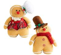 Gingerbread Christmas Decorations 2PCS 11in Plush Couple with Clothing, Cute Gingerbread Man Holiday Stuffed Toys for Kids, Adults, Pets and Festive Home Decor