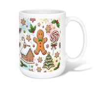 Gingerbread Christmas Holiday Man Ceramic Coffee Mug 15oz | Watercolor Illustration, Coffee Cup, Winter Holiday Theme, Festive Baking Pattern, Cozy Kitchen Decor, Seasonal Beverage Mug