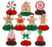Gingerbread Christmas Honeycomb Centerpieces, 10pcs Gingerbread Man House Lollipops Candy Canes Christmas Table Decorations Assorted 3D Honeycombs for Xmas Winter Holiday Birthday Party Supplies