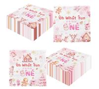 Gingerbread Christmas Party Decorations,48Pcs Pink Gingerbread 1st Birthday Napkin Christmas Party Napkins Oh What Fun It Is to Be One Decorations for Girl 1st Birthday,Xmas Kitchen Bathroom