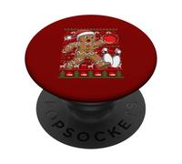 Gingerbread Christmas Sweater Playing Bowling Player Team PopSockets Adhesive PopGrip