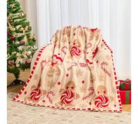 Gingerbread Christmas Throw Blanket Soft Knit Gingerbread Blanket Home Decor Plush Christmas Throw Candy Cane Bed Blanket Throws for Xmas Winter Bedding Couch 50x60 Inches