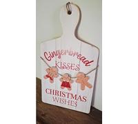 Gingerbread Christmas Wishes Wooden Decorative Board, White and Red, 29 x 16 cm Hanging Tree/Kitchen/Window