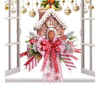 Gingerbread Christmas Wreath,20-inch Artificial Gingerbread Wreath Sign | Outdoor Christmas Decoration for Home Farmhouse School Courtyard Classroom Window Fence Porch Tree