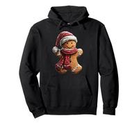 Gingerbread Cookie with Santa Hat Snowy Winter Christmas Pullover Hoodie