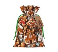 Gingerbread Cookies Print Christmas Bags Holiday Present Drawstring Gift Sacks Birthday Xmas Party Favors