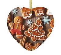 Gingerbread Cookies Print Christmas Ornament Heart Shaped Ceramic Festive Xmas Home Party Keepsakes Decor