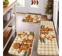 Gingerbread Family Kitchen Mats for Floor, Cozy Holiday Decor Non Slip Cushioned Washable Rugs for Kitchen Sinks, Laundry Room, Bathroom 3pcs
