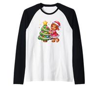 Gingerbread Girl Hugging Christmas Tree Raglan Baseball Tee